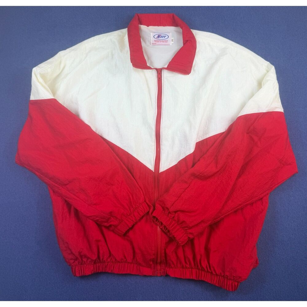 Vintage Neff Colorblock Nylon Windbreaker Jacket Red White 2XL Made in USA